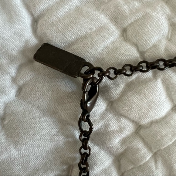 Metal Chain Long Necklace Bronze w/ geometric design 18" - Picture 5 of 6